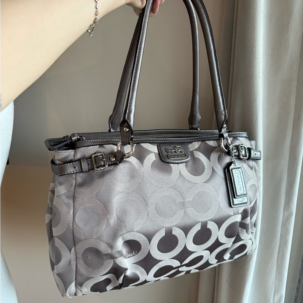 Coach Silver and Gray Signature Shoulder Bag